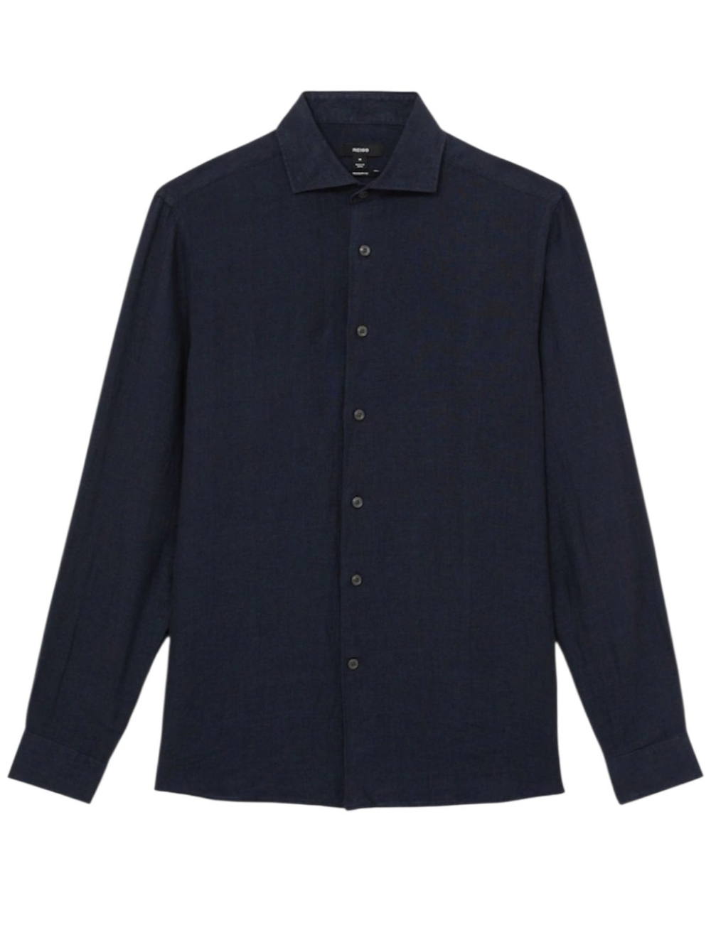 Reiss Linen Men's Navy Blue Long-Sleeve Button-Down Shirt